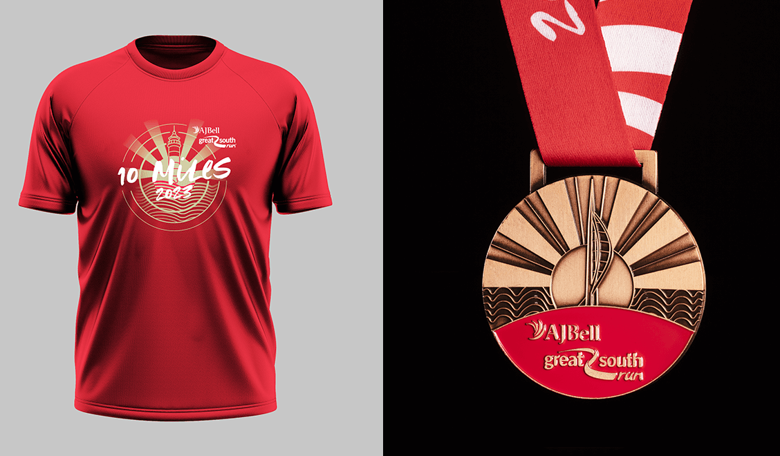 2023 great south run t-shirt and medal