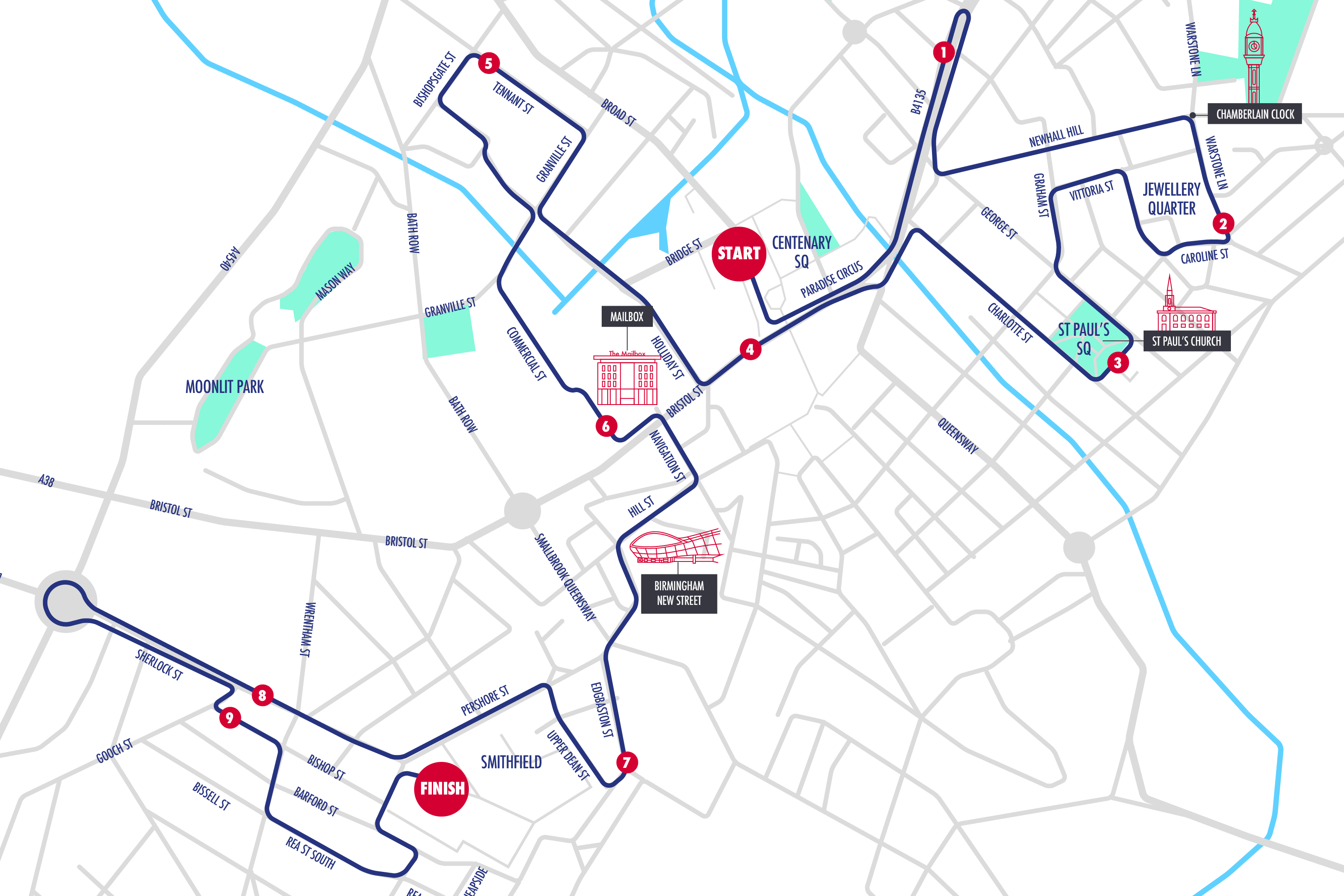 Map of birmingham 10k route 2024