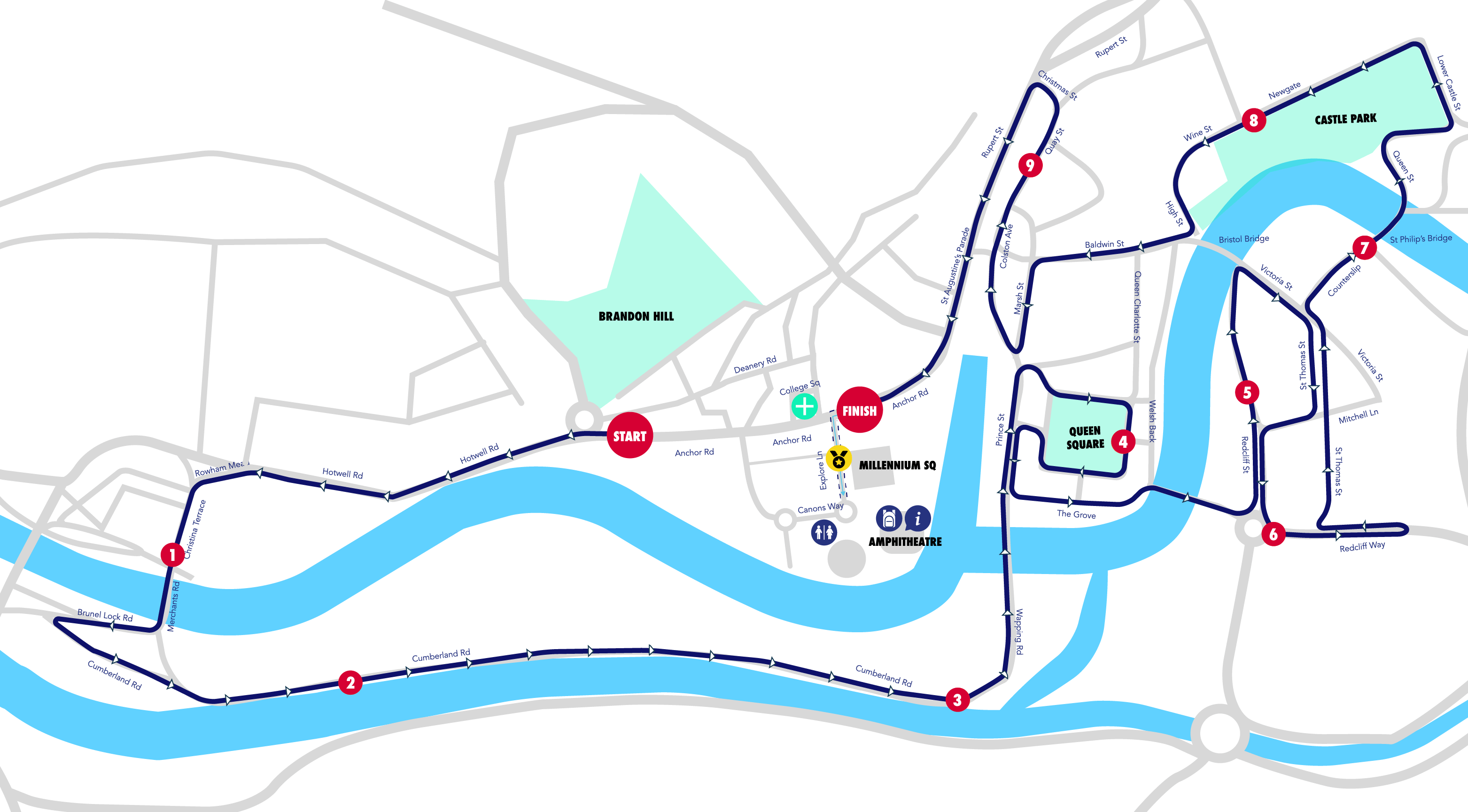 Map of thhe bristol 10k route 2024
